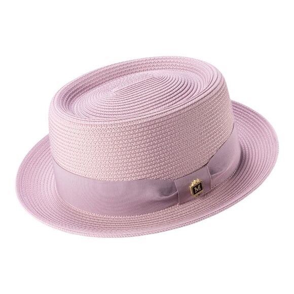 MONTIQUE MEN'S SOLID MAUVEGreat for both casual and form STRAW PORK PIE HAT. H95 - Picture 2 of 2